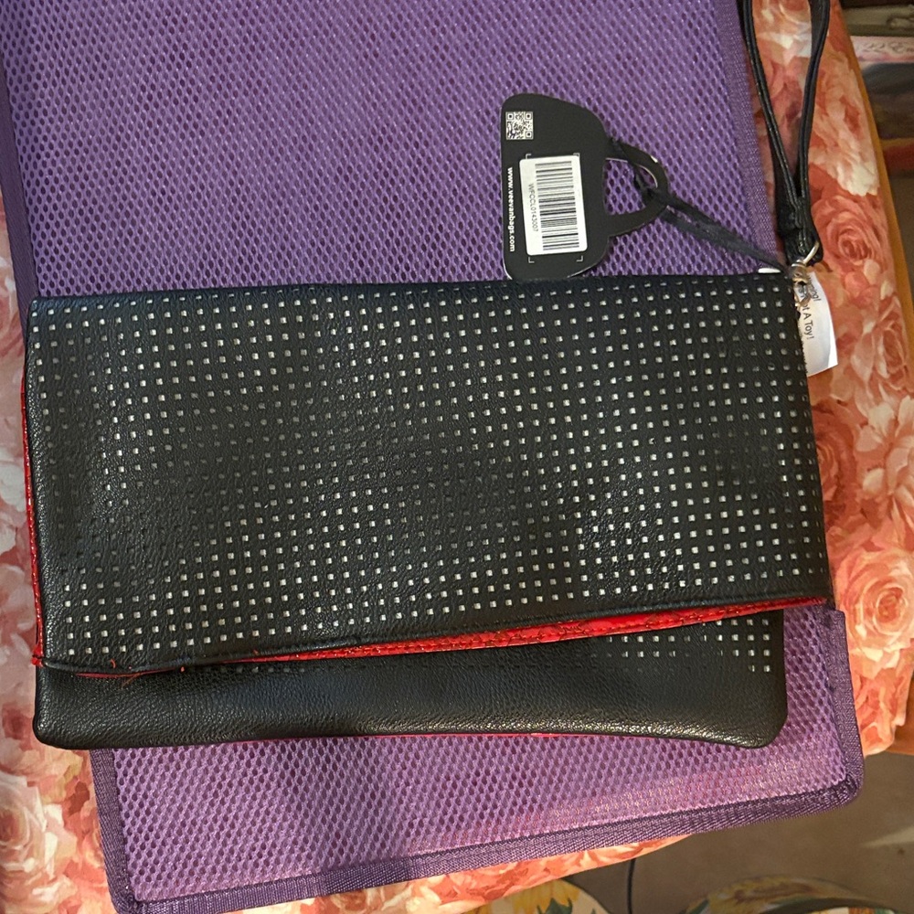 Black and Red Studded Clutch